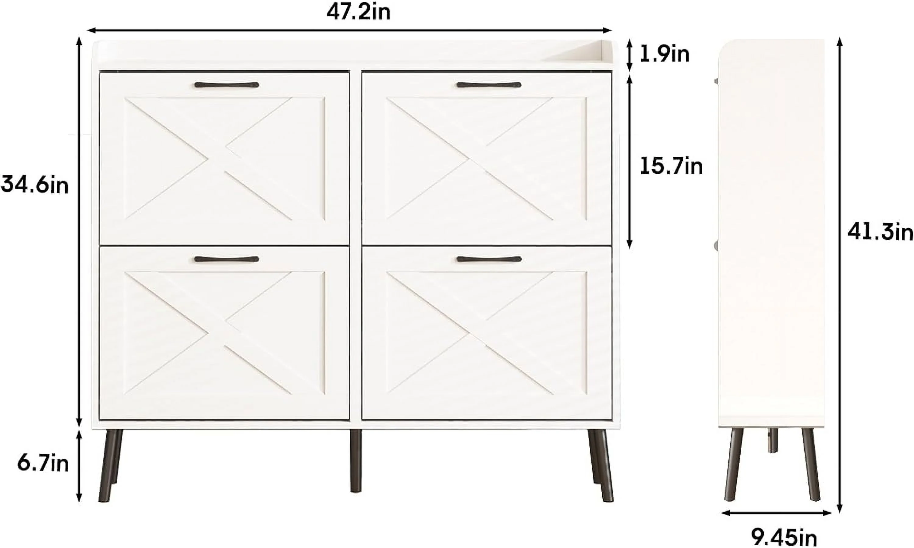 Large Shoe Cabinet with 4 Flip Drawers, Freestanding Shoe Cabinet Organizer with Metal Drawer Bracket, Shoes Storage Cabinet for Entryway, Narrow Shoe Rack Cabinet, 5 Sturdy Legs, White