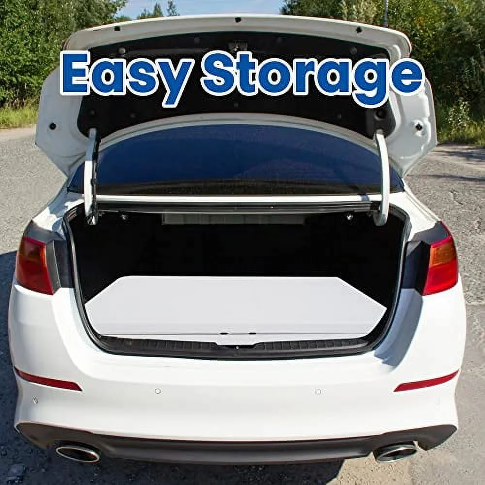 8ft White Folding Portable Table 96'' Fold-in-Half Utility Table w/Handle and Steel Legs for Kitchen, Picnic, Party, Dining, Camping, Wedding Indoor Outdoor Table