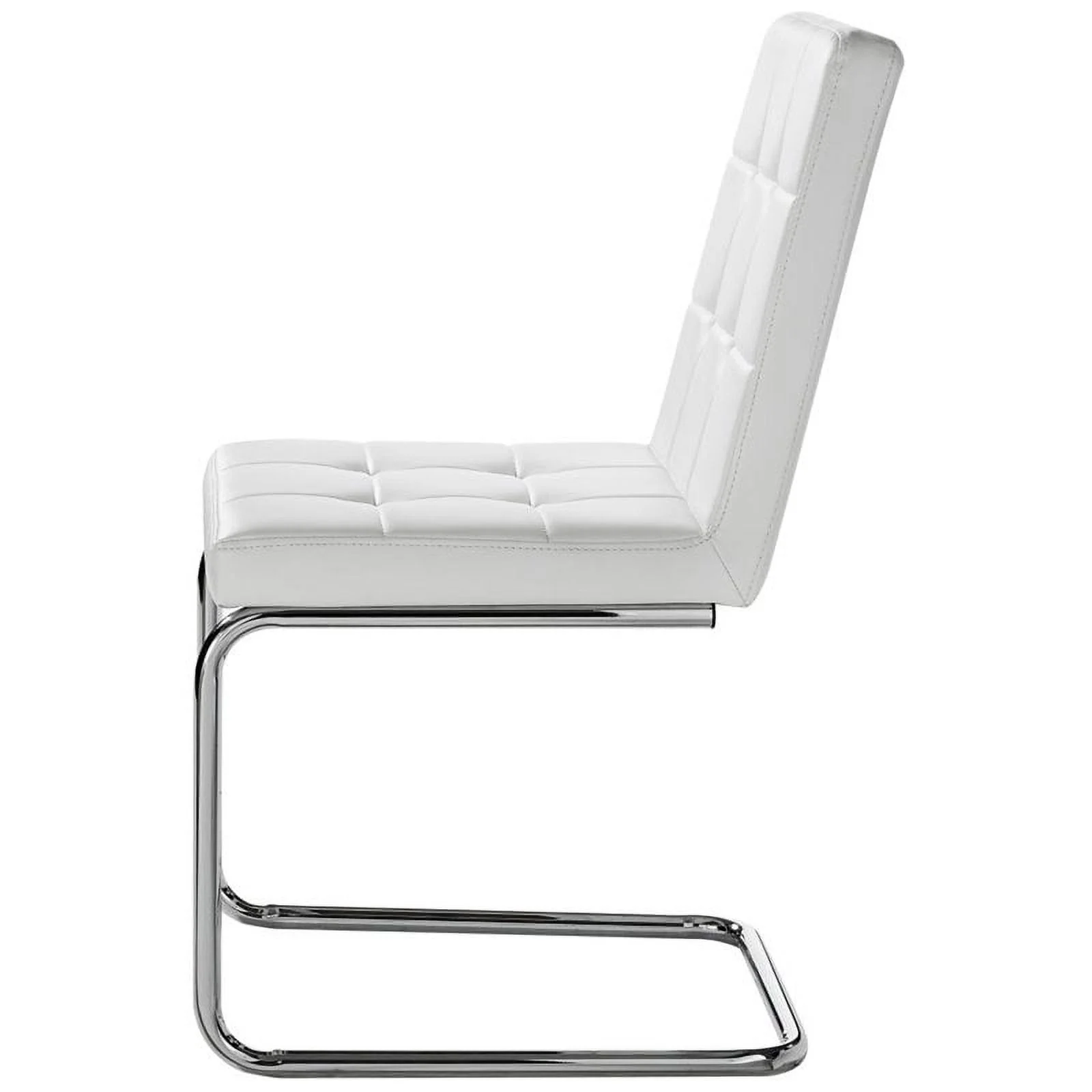 Jonathan PU Leather Biscuit Tufted Armless Chrome Frame Dining Chair (Set of 2), White