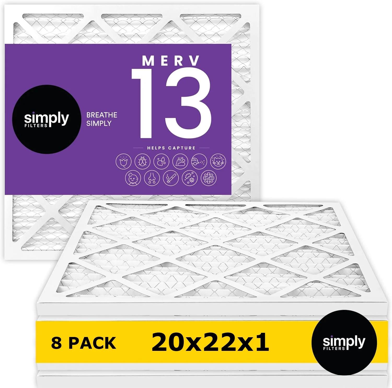 Simply Filters 20x22x1 MERV 13, MPR 1500, Air Filter - Actual Size: 19.75