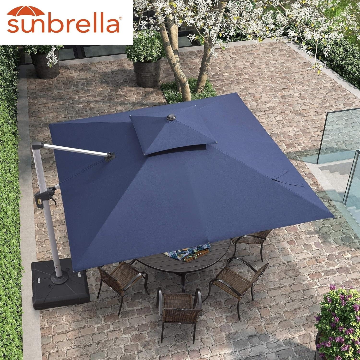 PURPLE LEAF  10ft Square Sunbrella Patio Cantilever Umbrella Grey/Wood Pattern