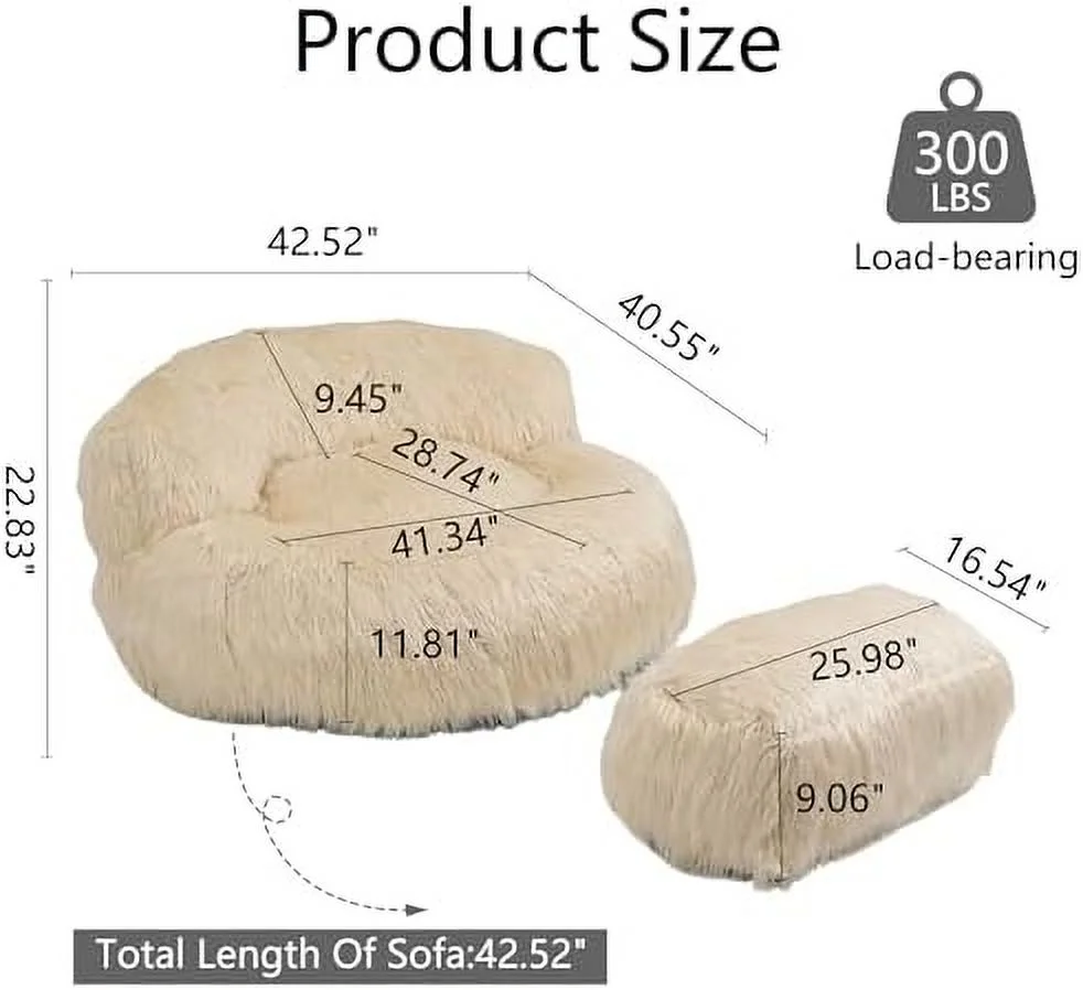 HYHBIBOOM Comfy Bean Bag Chair with Ottoman Modern Fluffy BeanBag Sofa for Adults and  Modern Accent Chair Ultra Soft Lazy Sofa BeanBag Chairs for Living Room Apartment Bedroom Office(Min