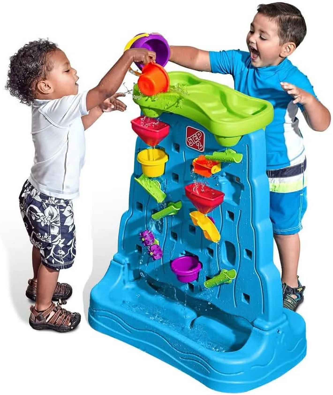 S2 Waterfall Discovery Wall for Kids, Double-Sided Sand and Water Table, Toddlers Ages 1.5+ Years Old, 13 Piece Toy Accessories