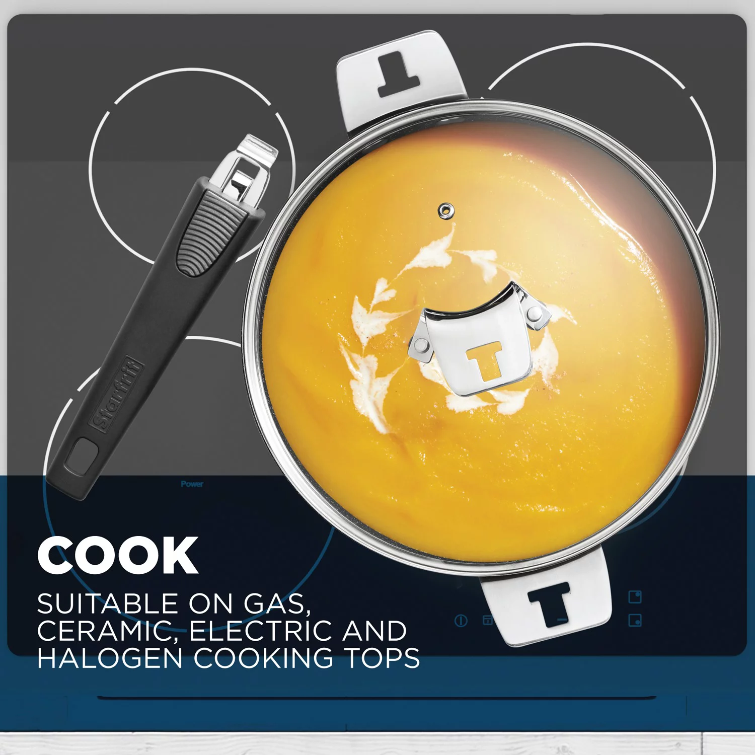 The Rock 034716-002-0000 9 in. Deep Frypan with T-Lock Handle Dutch Oven with Lid Detachable