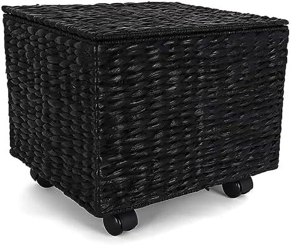 TQJKLFDY Seagrass Rolling File Cabinet - Home Filing Cabinet - Hanging File Organizer - Home and Office Wicker File Cabinet - Water Hyacinth  Basket for File  (Grey)