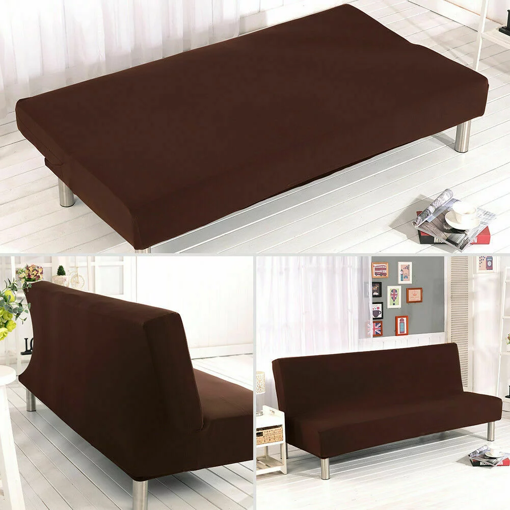 Topchancess Stretch Sofa Bed Cover, Folding Armless Sofa Cover All-Inclusive Futon Slipcover Solid Color, Brown