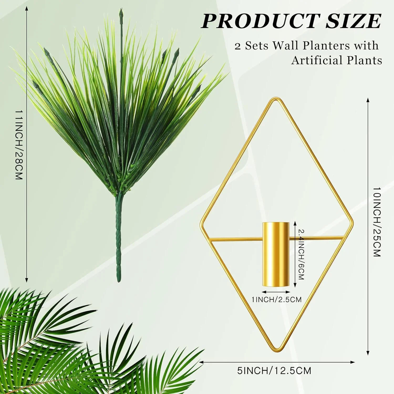 2 Pieces Diamond Shape Hanging Planters with Artificial Aquatic Plants Metal Vase Indoor Plants Holder Modern Geometric Wall Decor for Home Living Room Office