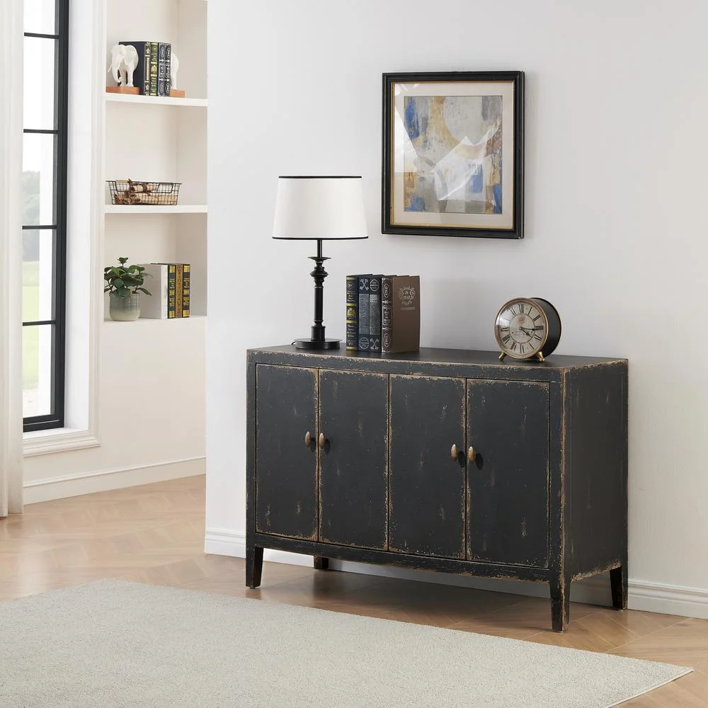 Mina Weathered Black and Brown Four Door Credenza
