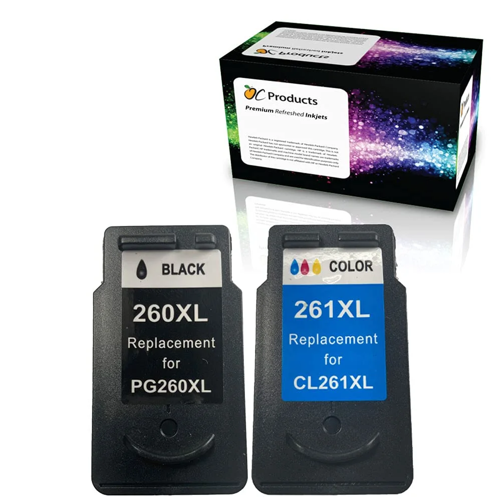 OCProducts Compatible Ink Cartridge Replacement for Canon PG-260XL CL-261XL 2 Pack for PIXMA TR7020 TS5320 TS6420 (1 Black, 1 Color)