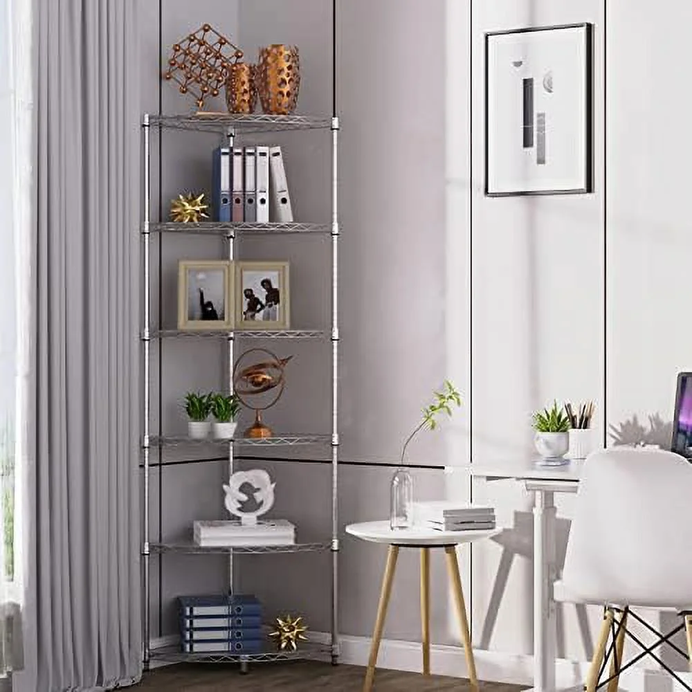 HVSDIMO 6-Tier NSF Metal Corner  Wire Shelving Unit  18" L x 18" D x 72" H - 420lbs Capacity  Adjustable  with Leveling Feet &  Liners - Ideal for Garage  Kitchen  Office