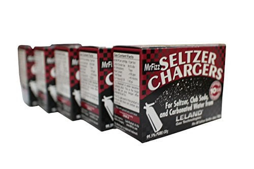 Sod Leland Mr Fizz Seltzer 8g CO2 Charger 50PK Compatible With All 1 Liter/Quart Soda Siphons, Silver