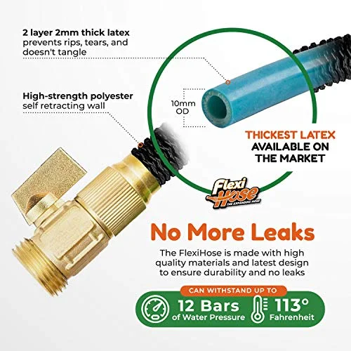 Flexi Hose Upgraded Expandable Garden Hose 75 FT Extra Strength 3/4 Solid Brass Fittings