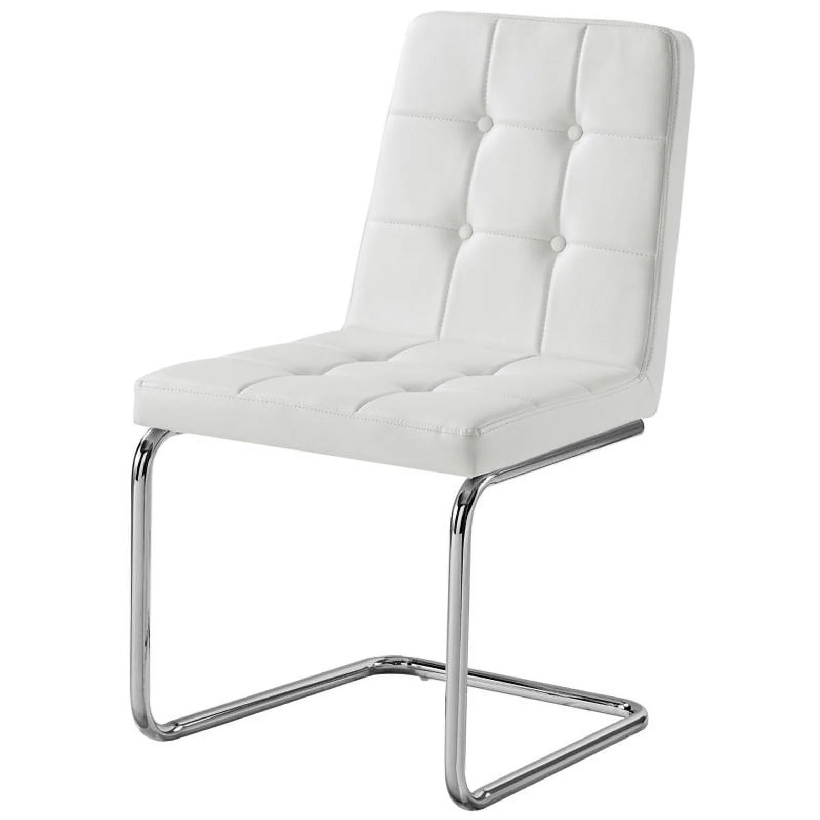 Jonathan PU Leather Biscuit Tufted Armless Chrome Frame Dining Chair (Set of 2), White