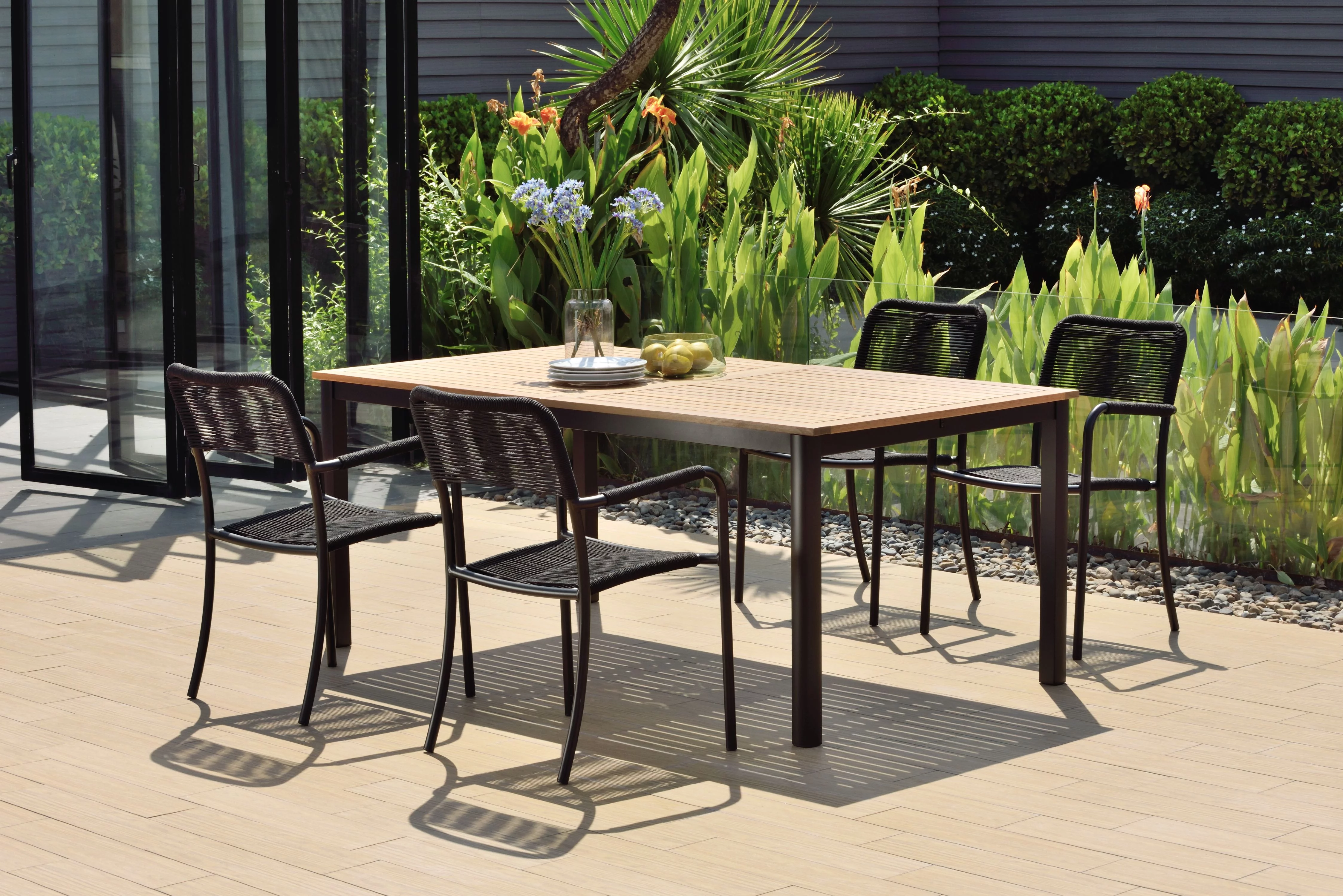 Amazonia Nantes Teak Finish & Aluminum 5 Pieces Extendable Rectangular Patio Dining Set