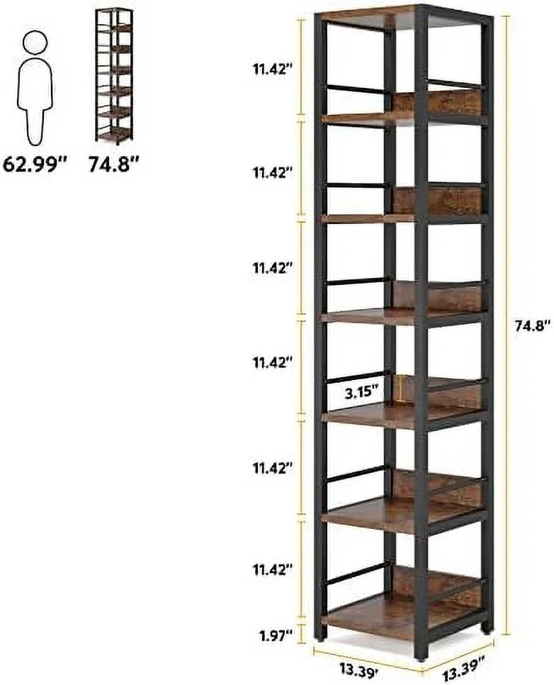 YPDCHB 6-Tier Corner   75 Inch Tall Narrow Bookshelf  Rack  Etagere Shelves Display Stand for Small Spaces  Rustic Open Bookcase Corner Square  Tower for Living Room