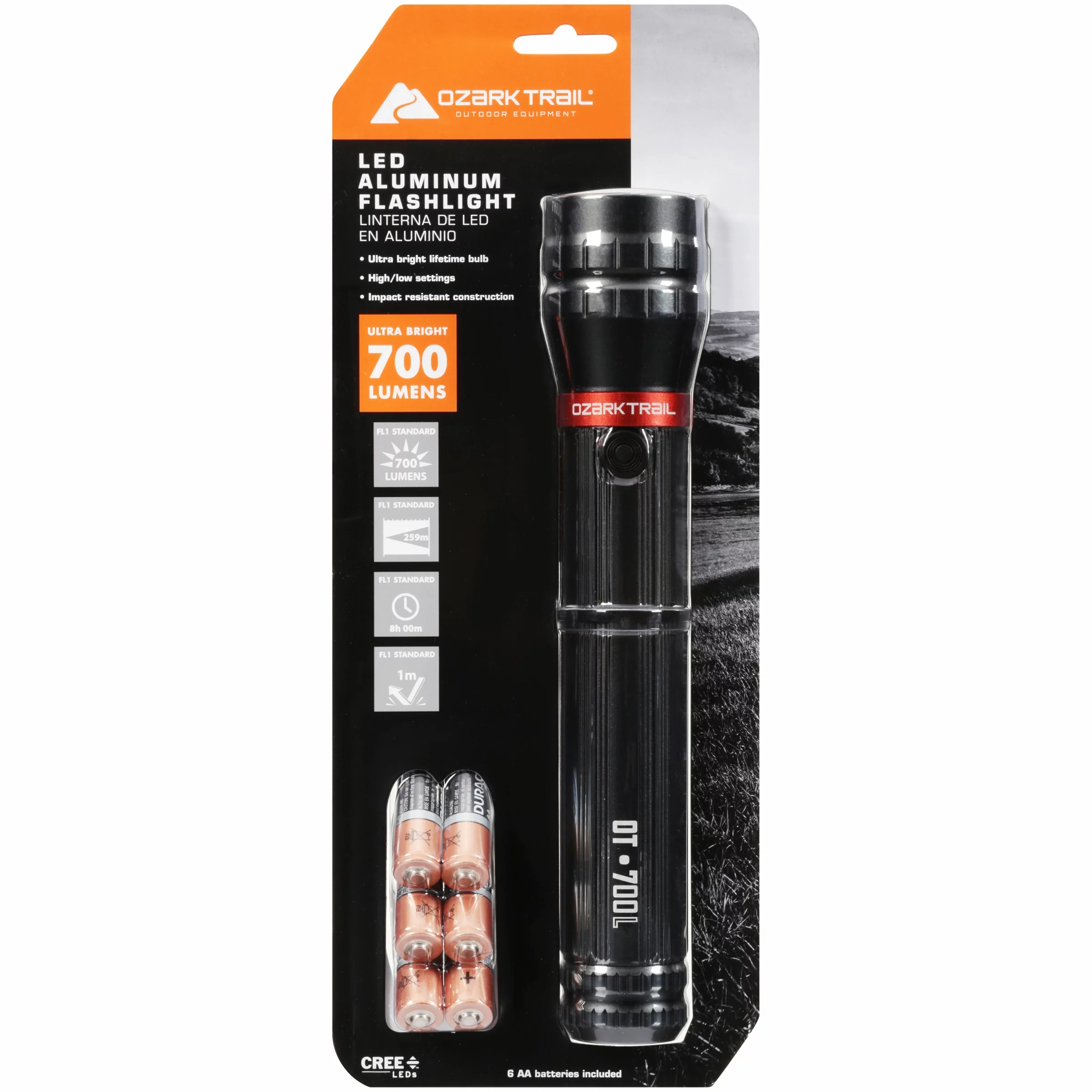 Ozark Trail® Outdoor Equipment 700L LED Aluminum Flashlight with Batteries