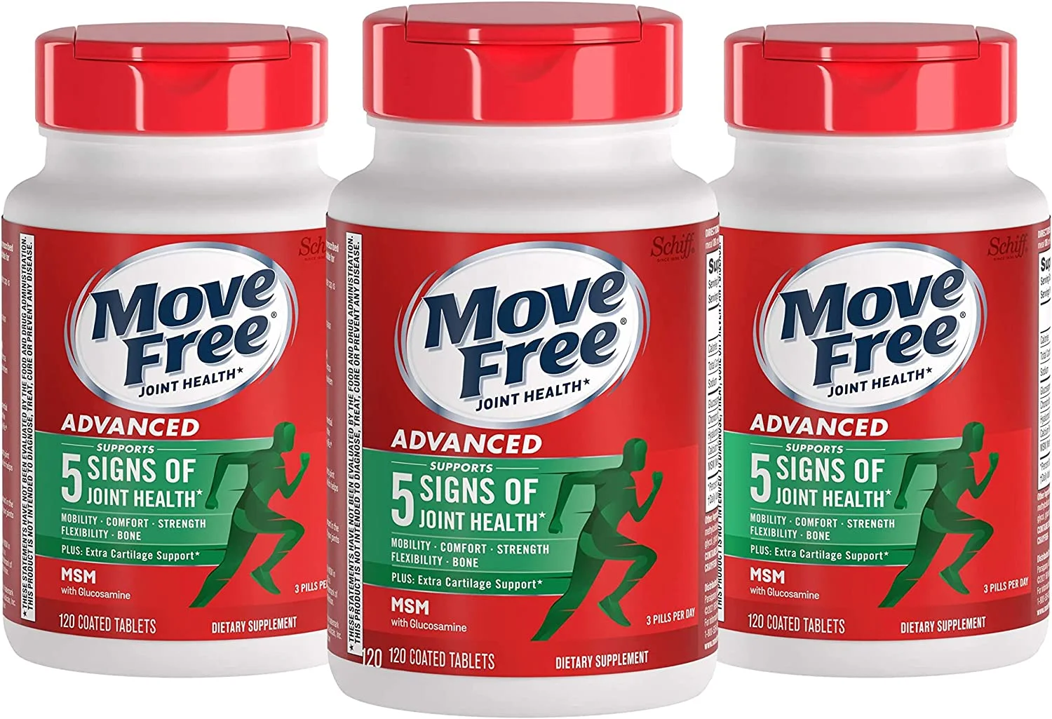 Move Free Advanced Glucosamine Chondroitin Msm Joint Support Supplement, Support Mobility Comfort Strength Flexibility and Bones-120 Pack (3 Pack)