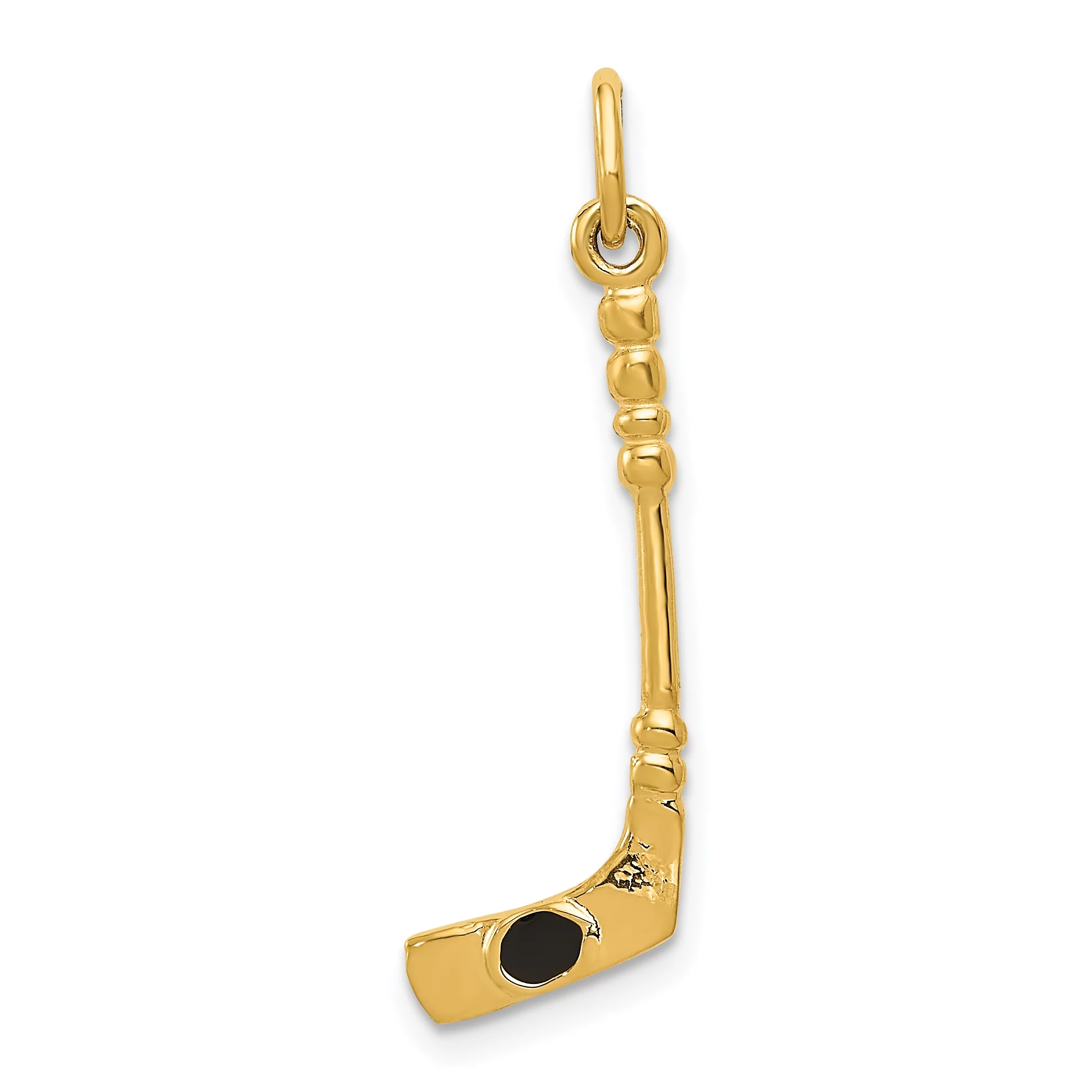 Carat in Karats 10K Yellow Gold Hockey Stick With Enamel Pendant Charm (29mm x 9mm) With 14K Yellow Gold Lightweight Rope Chain Necklace 20''