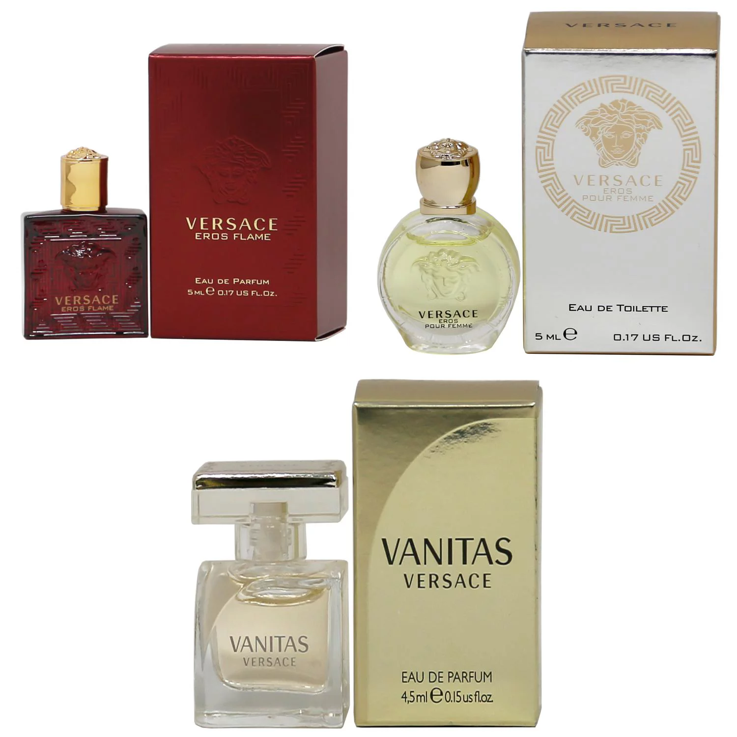 Versace Eros Flame EDP, Eros Women EDT, Vanitas EDP  - 5ml 3PK Kit