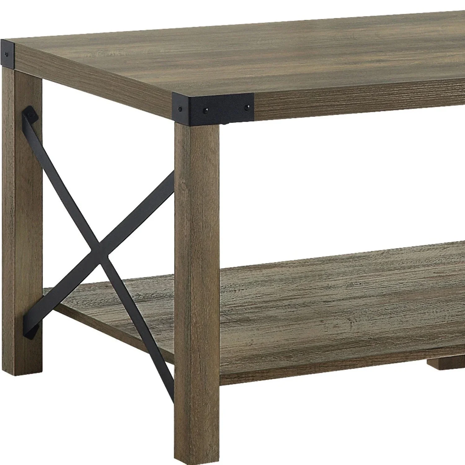 HomeRoots 490577 47 in. Manufactured Wood Rectangular Coffee Table with Shelf, Rustic Oak