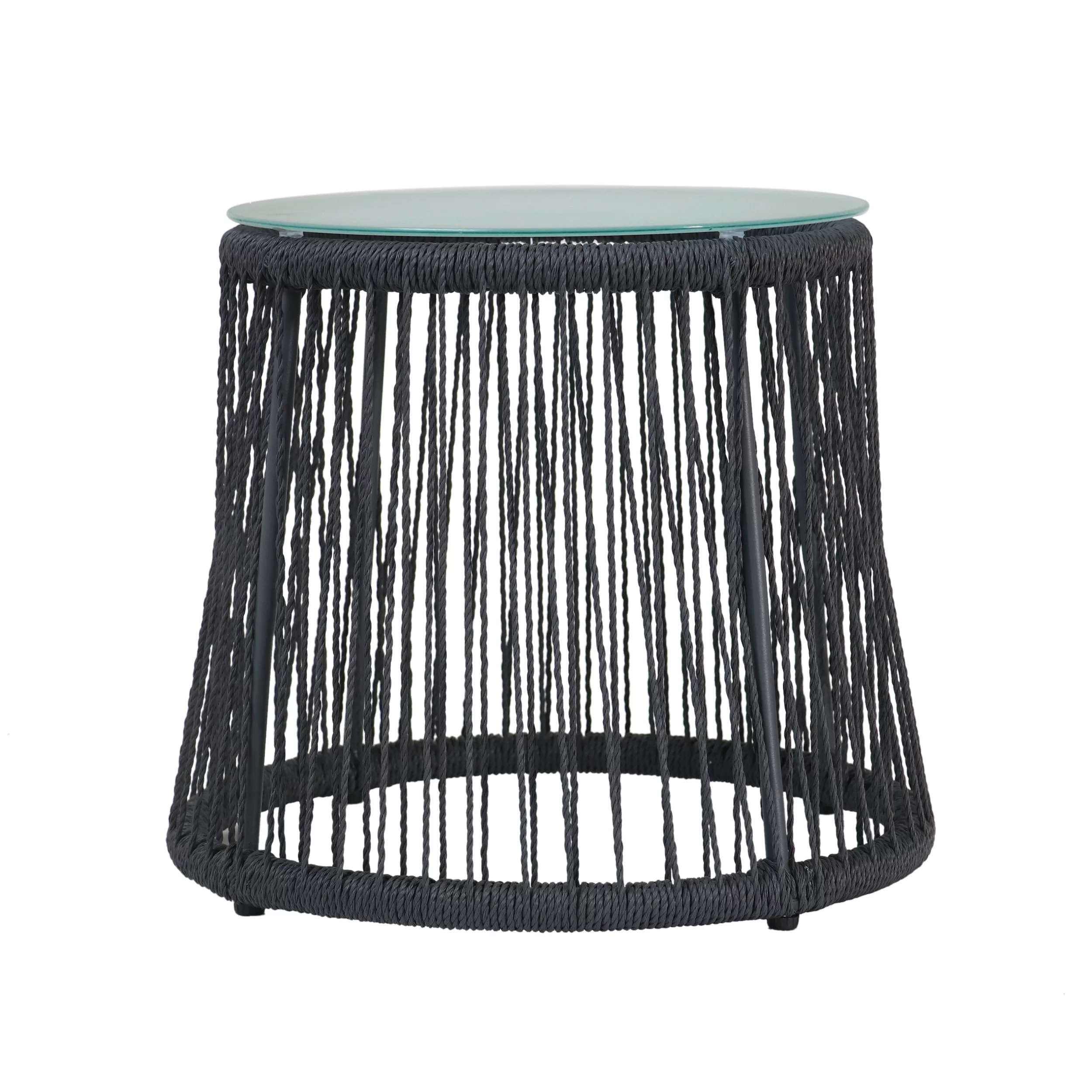 GDF Studio Sedona Indoor/Outdoor Rope and Glass Side Table, Dark Gray