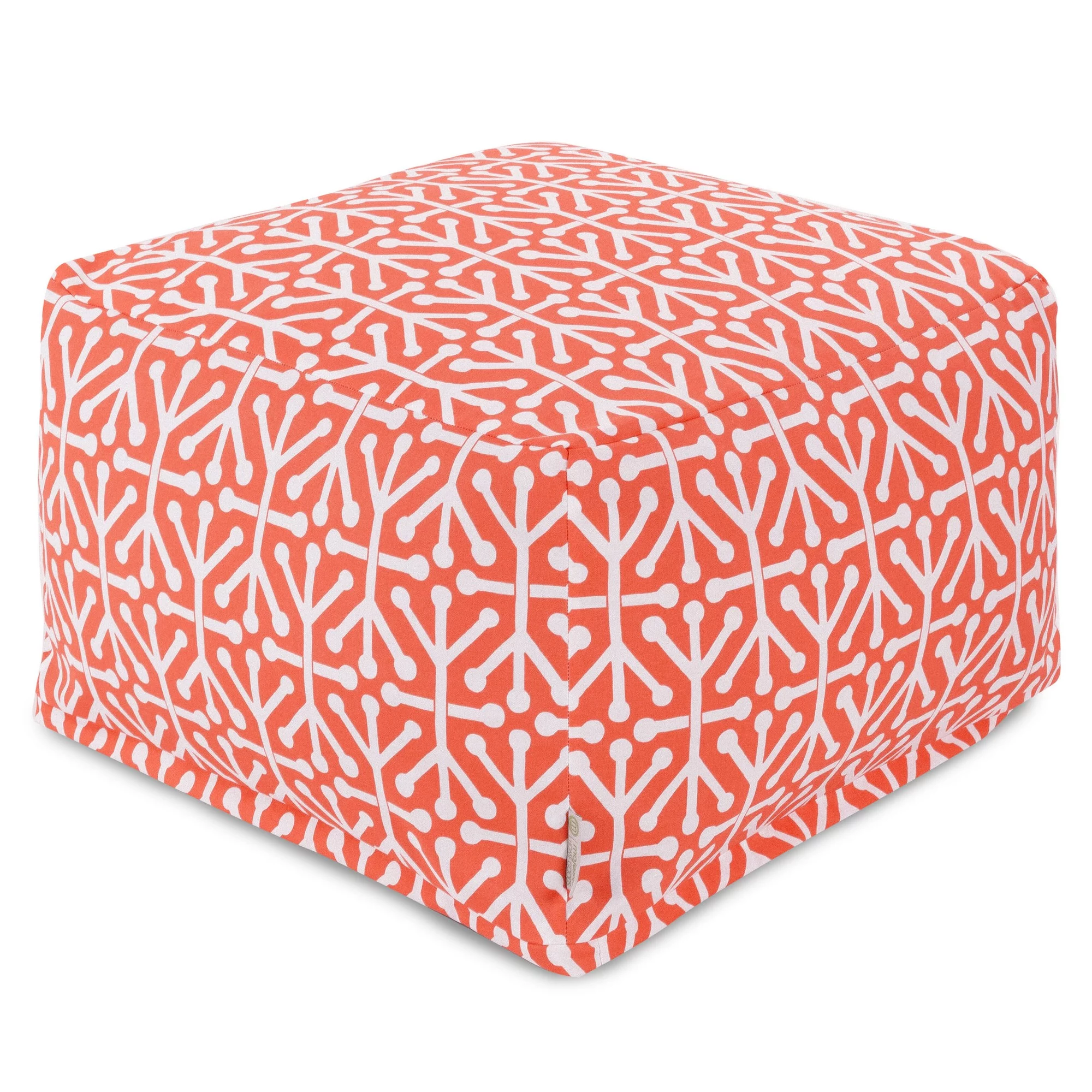 Majestic Home Goods Indoor Outdoor Treated Polyester Orange Aruba Ottoman Pouf