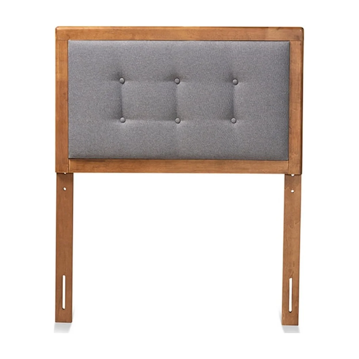 Modern Dark Grey Fabric Upholstered and Walnut Brown Finished Wood Twin Size Headboard, Dark Grey, Walnut