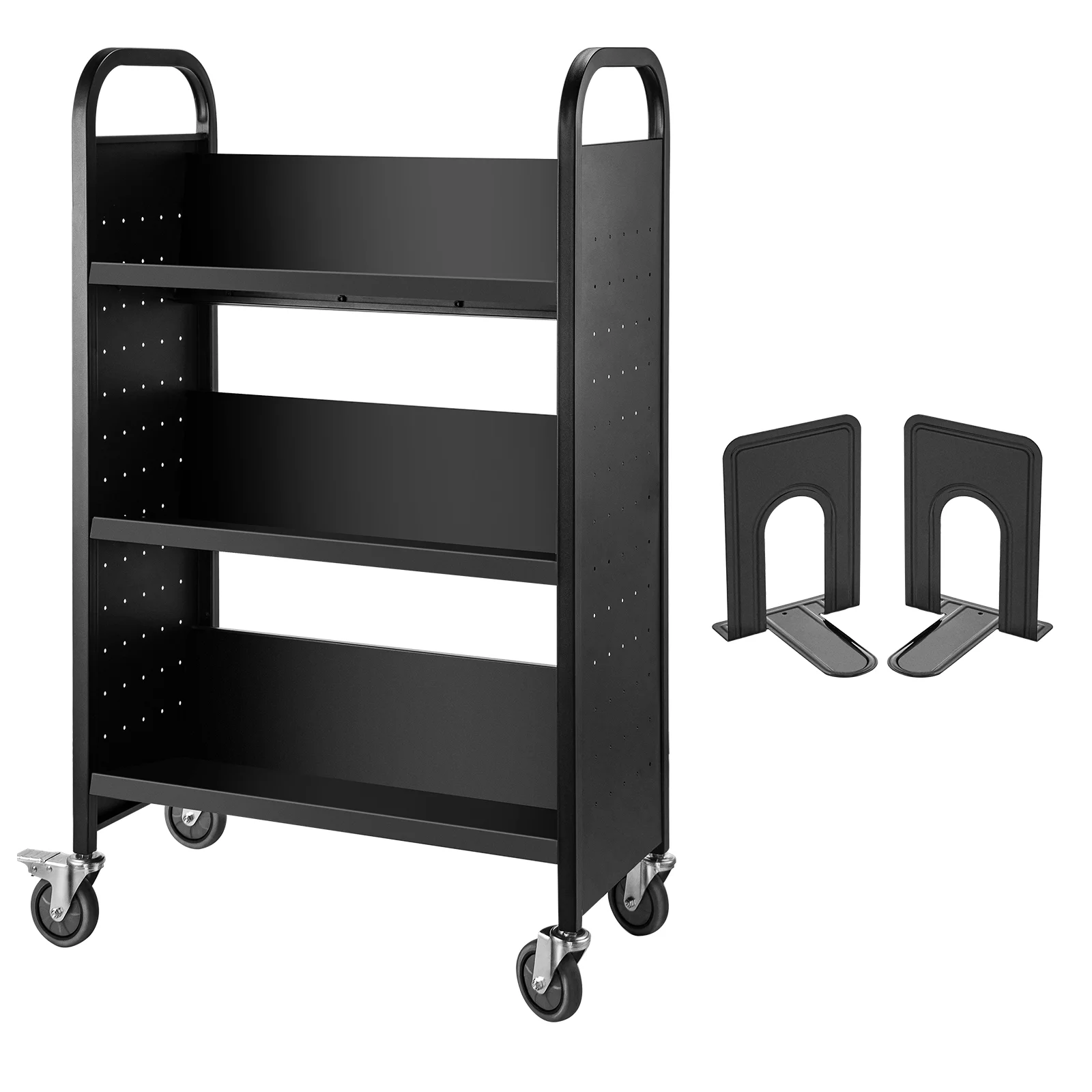 BENTISM Book Cart Library Cart 200lb with Single Sided V-Shaped Sloped Shelves in Black