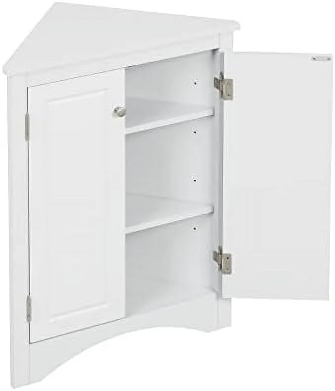 JYHOME 31.5" Triangle Bathroom Corner Cabinet  Bathroom MDF  Cabinet with Two Doors & Adjustable Shelves  Freestanding Floor Cabinet for Home  Kitchen  Bathroom  Bedroom - White