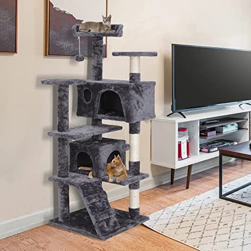 Epetlover 54-Inch Cat Tree Multi-Level Condo Tower Bed Furniture Kitten Play House with Scratching Posts, Dark Grey