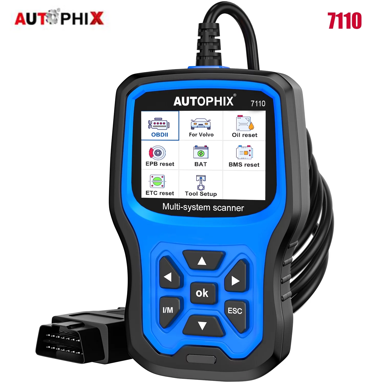 Autophix 7110 Car Scanner Fits for Volvo All Systems Code Reader OBD2 Scanner for Volvo Brand Vehicle TPMS Reset ABS Bleeding DPF Regeneration Oil Light Reset Full OBD Functions Automotive Scanner
