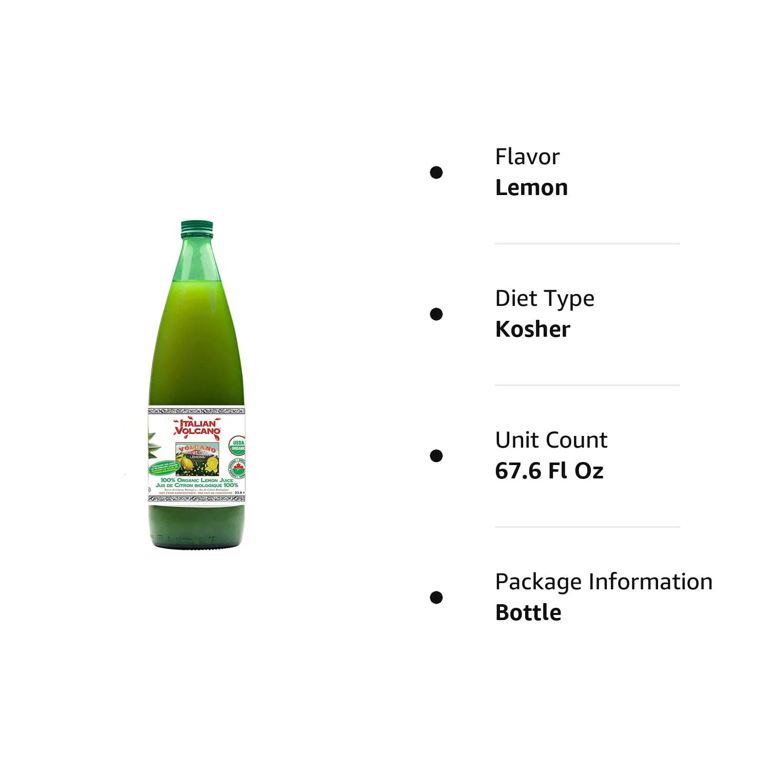 Italian Volcano USDA Organic Lemon Juice 1 Liter Bottle - 2 Pack