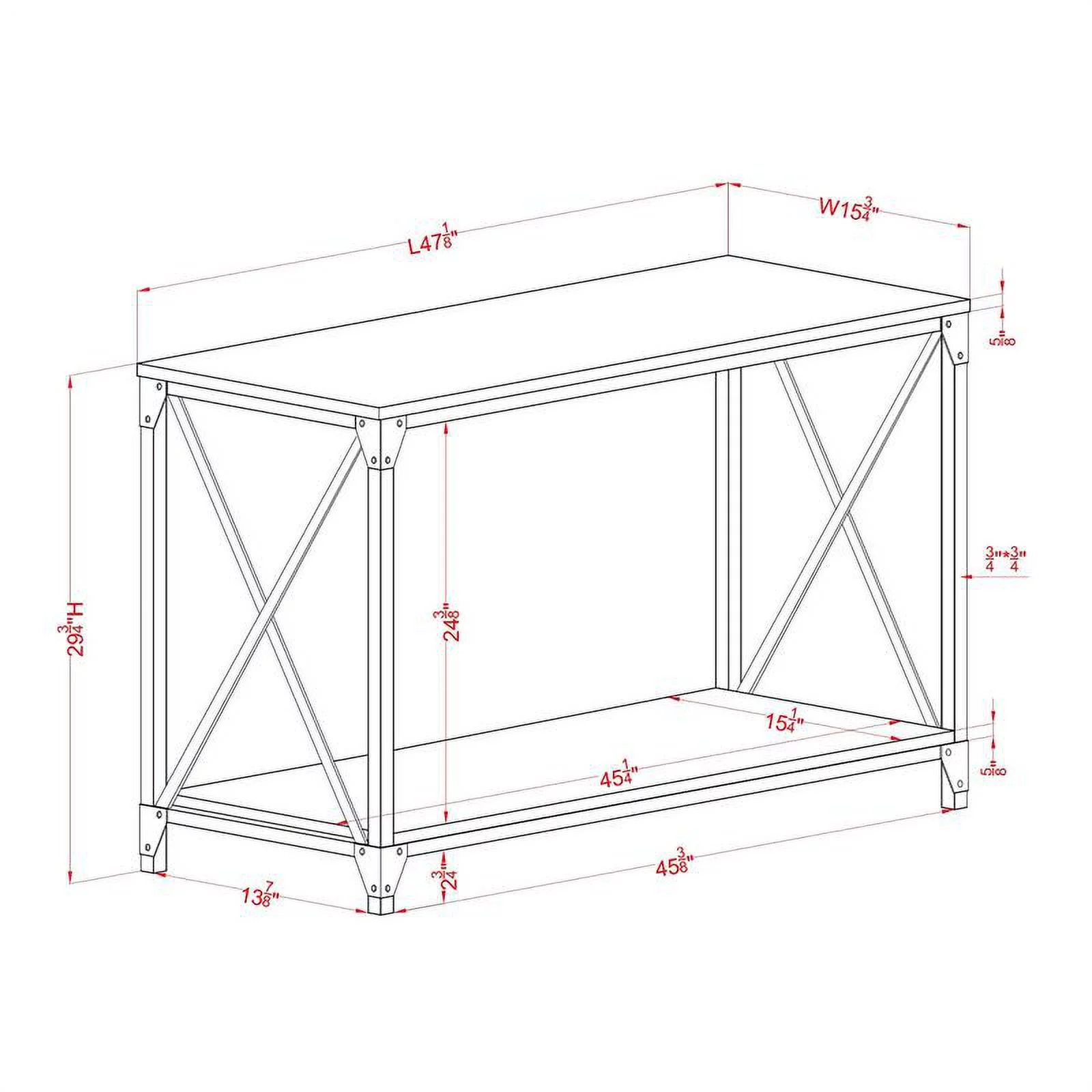 Furniture of America Clarissa Industrial Metal 1-Shelf Console Table in Black