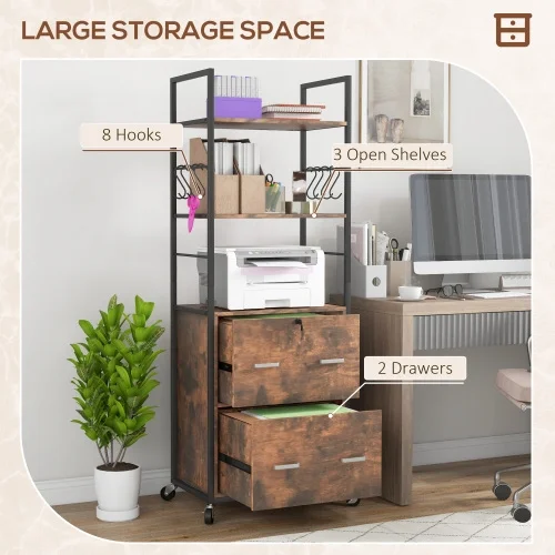 JHOOTUUO 2 Drawer Mobile File Cabinet with Lock & Hanging   Rustic Brown