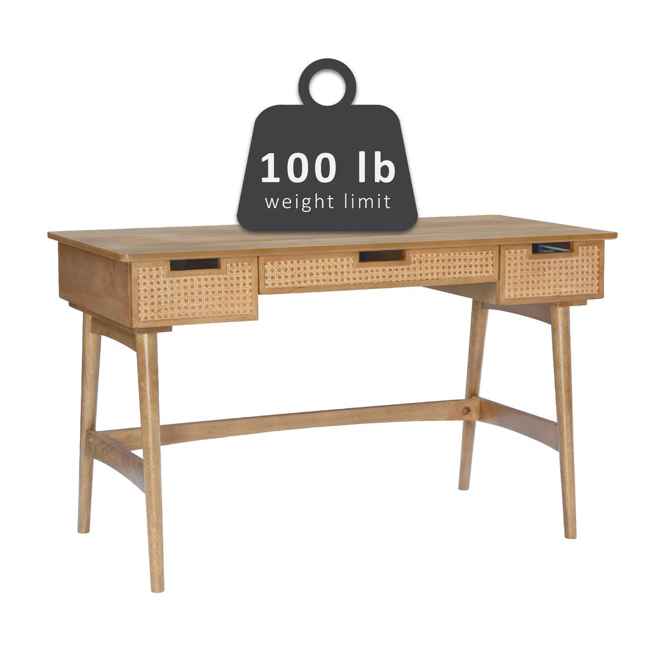 Linon Renda 3-Drawer Rattan Writing Desk, 51