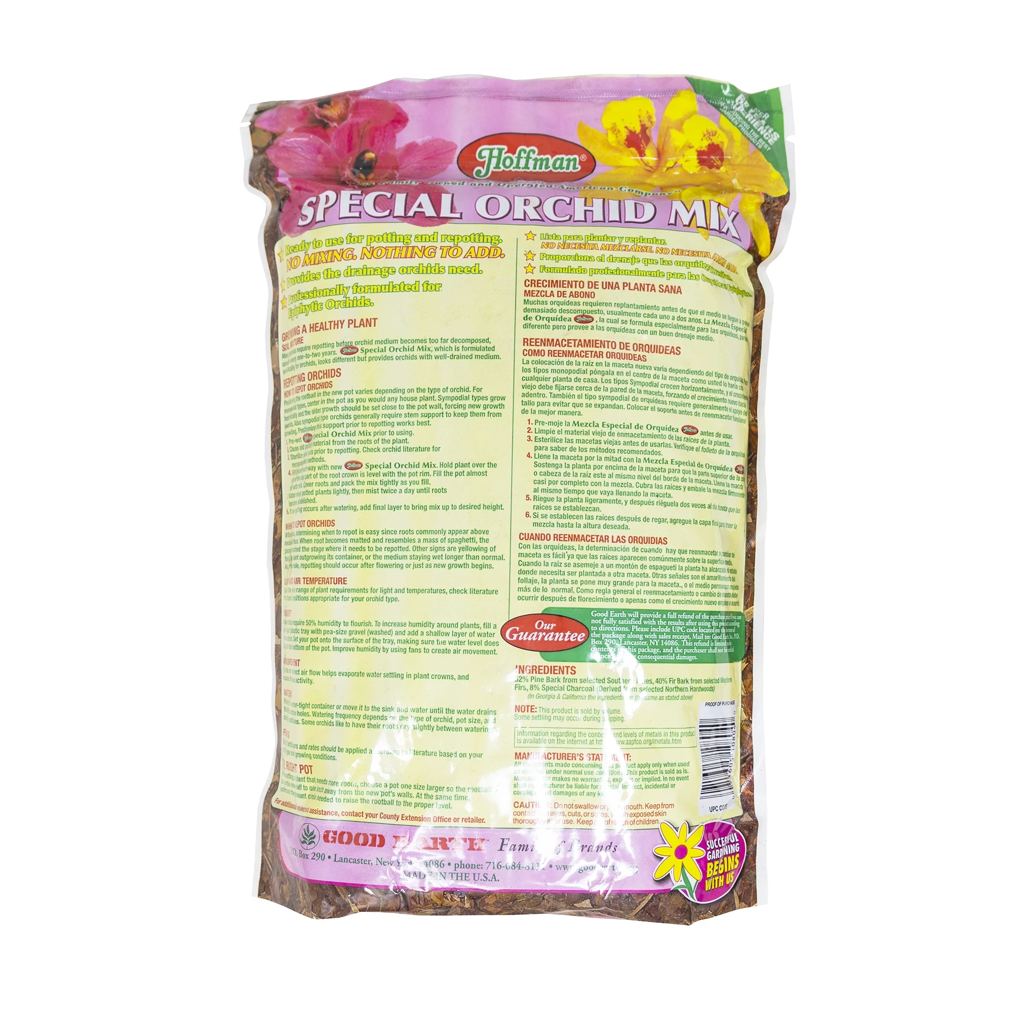 Hoffman Organic All-Natural Pre-Mixed Special Orchid Potting Mix for Better Blooms in Epiphytic Orchids, 4qt Bag