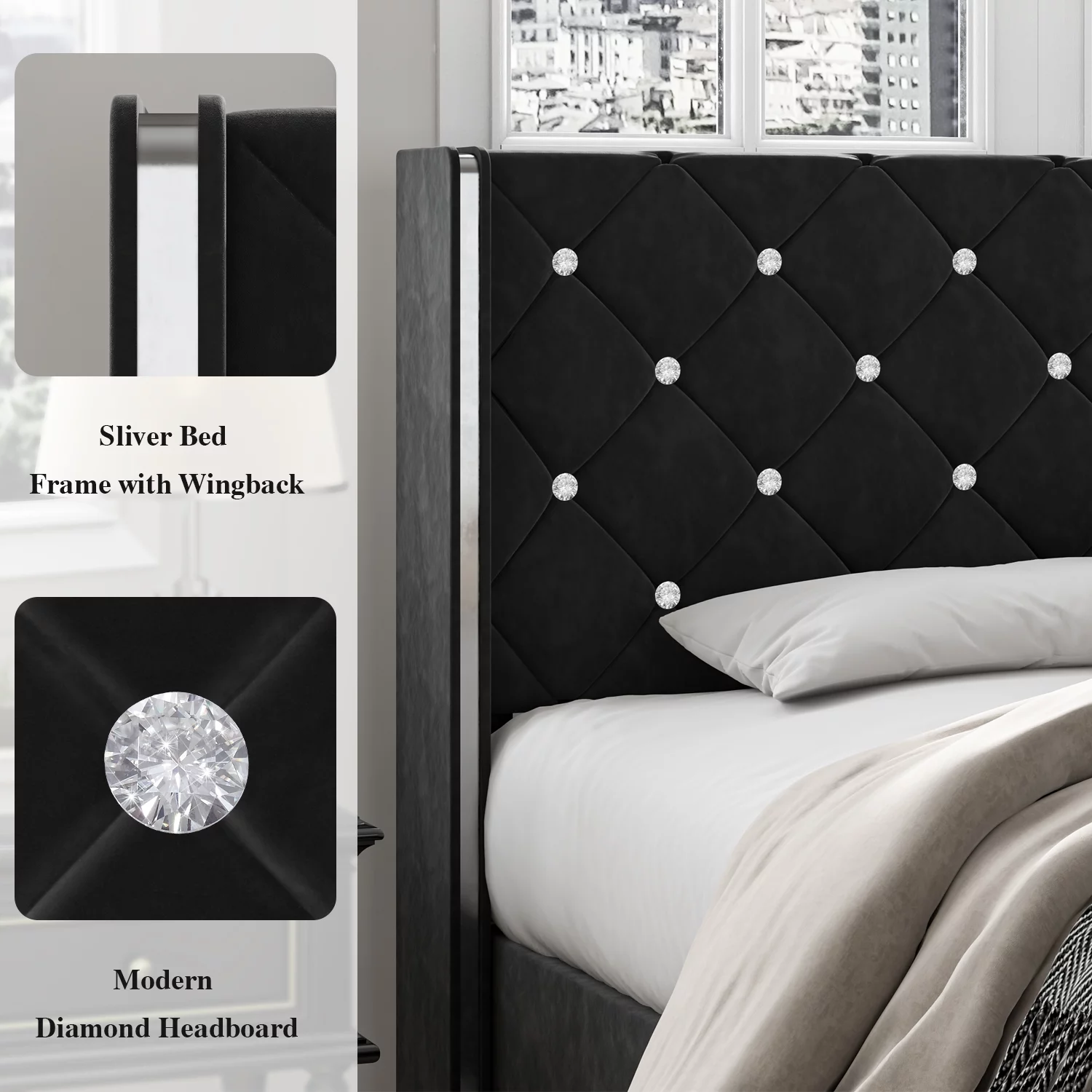 4 EVER WINNER Full Size Lift Up Storage Bed Frame, Modern Black Bed Frame with Headboard, Under bed Storage, Beige