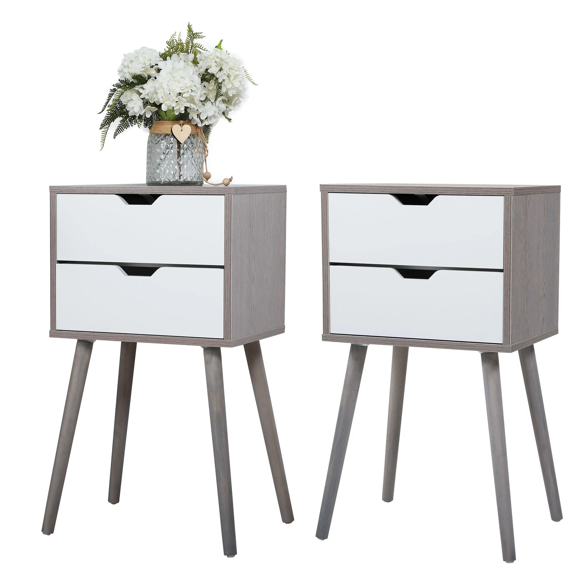 2 Pcs Wood Nightstand Side End Storage Table w/ Drawers Home Furniture 2-drawer