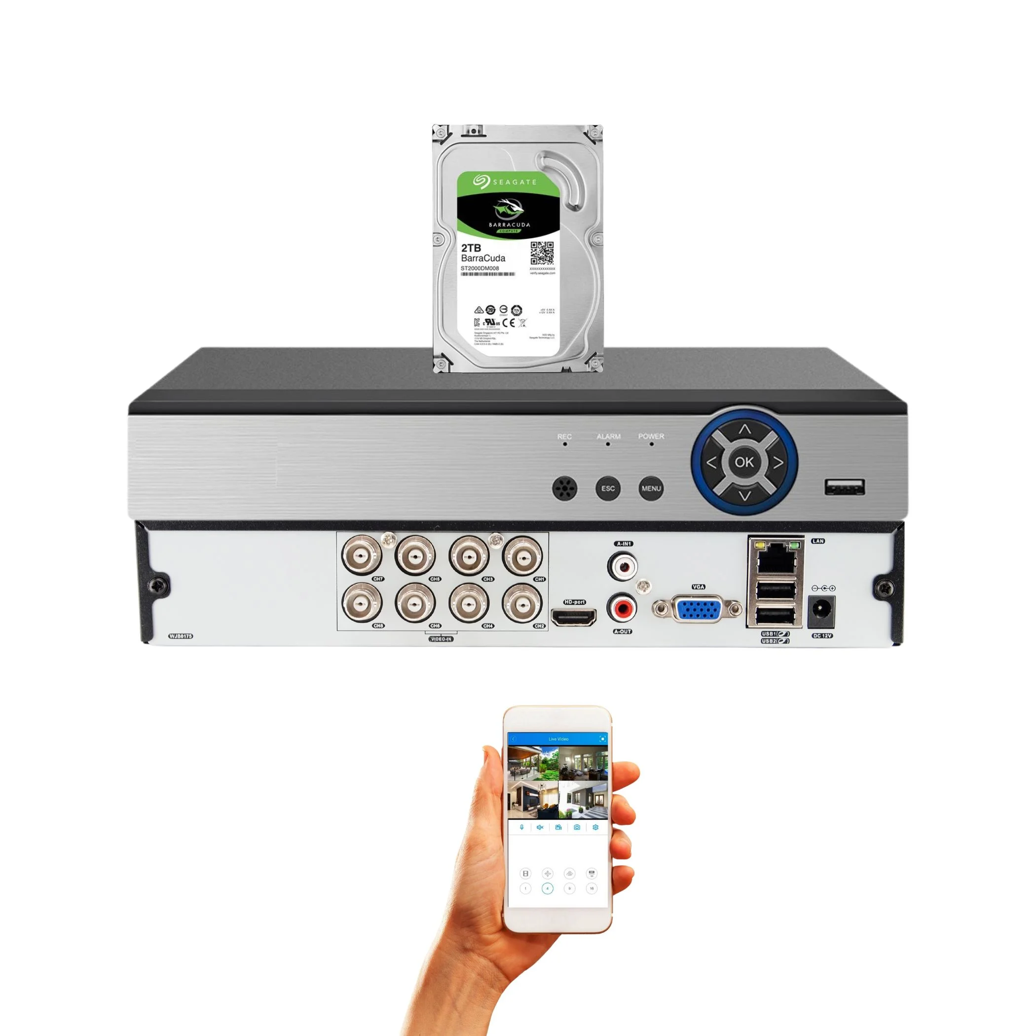 Evertech 8 Channel 1080P HD Surveillance Camera Digital Video Recorder with 2TB Recording Memory