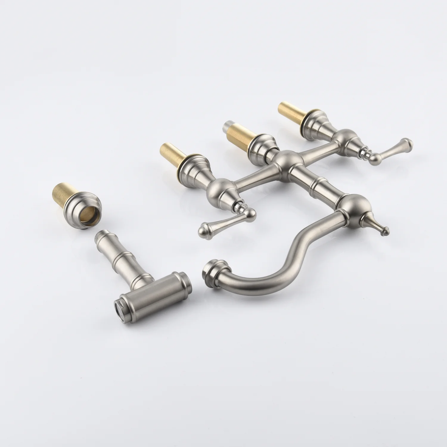 DremFaryoyo Bridge Dual Handles Kitchen Faucet With Pull-Out Side Spray in