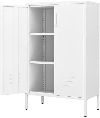 WTYNKAE Metal  Cabinet Freestanding  Metal Locker  Cabinets with 2 Doors  Tall Accent Cabinet with 2 Adjustable Shelves  Metal Cabinet for Kitchen  Office  Livingroom  White