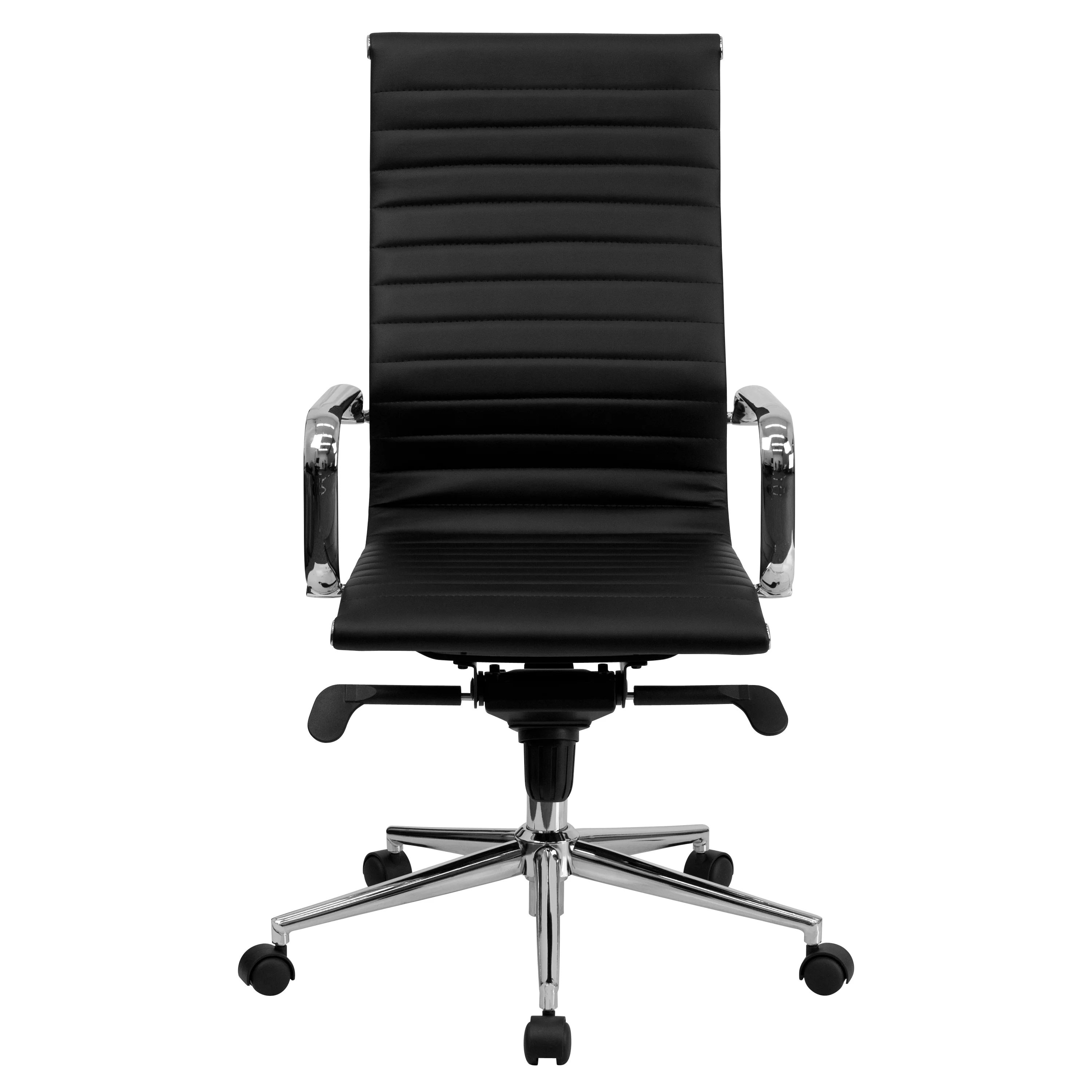 Flash Furniture High Back Black Ribbed LeatherSoft Executive Swivel Office Chair with Knee-Tilt Control and Arms