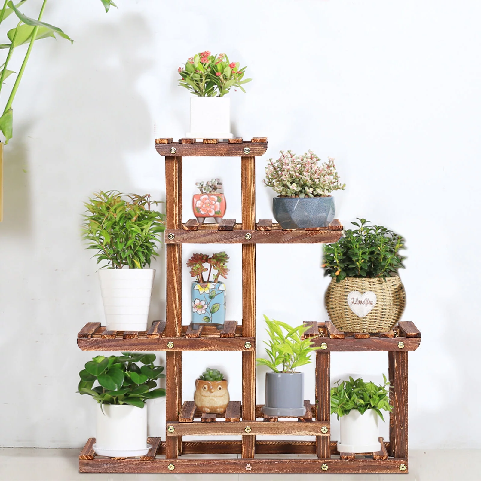 Pine Wood Plant Stand Indoor Outdoor Multiple Flower Pot Holder Shelf Desk Rack