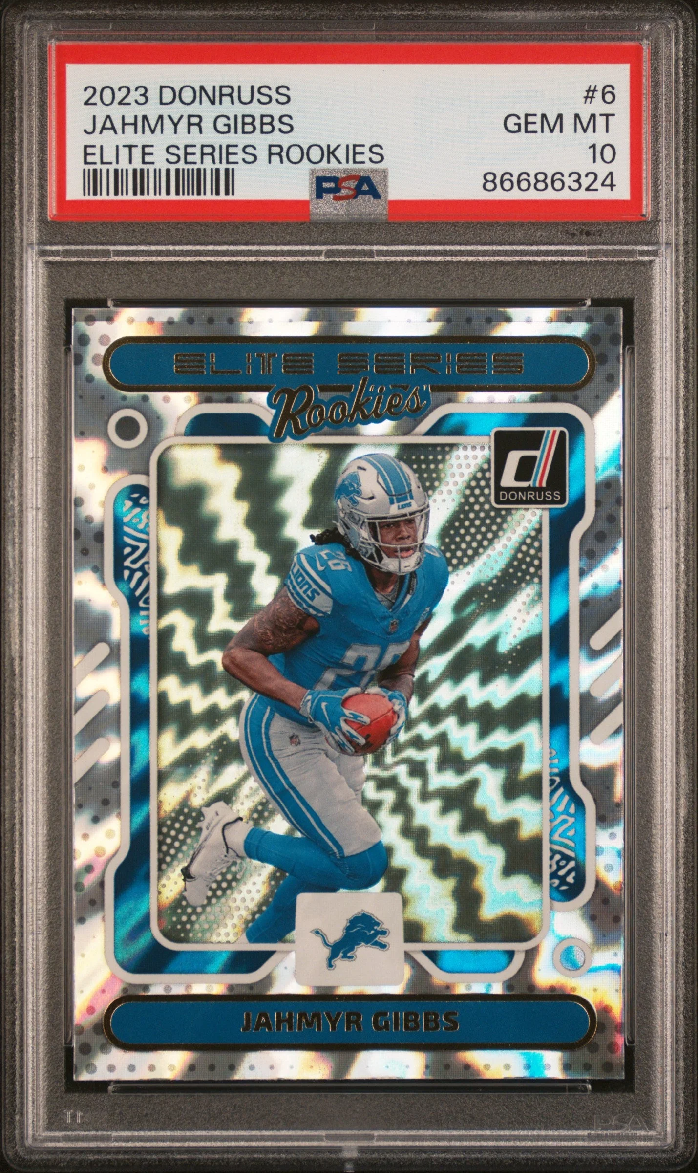 Graded 2023 Panini Donruss Jahmyr Gibbs #6 Elite Series Rookies RC Football Card PSA 10 Gem Mint