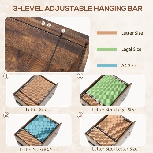 JHOOTUUO 2 Drawer Mobile File Cabinet with Lock & Hanging   Rustic Brown