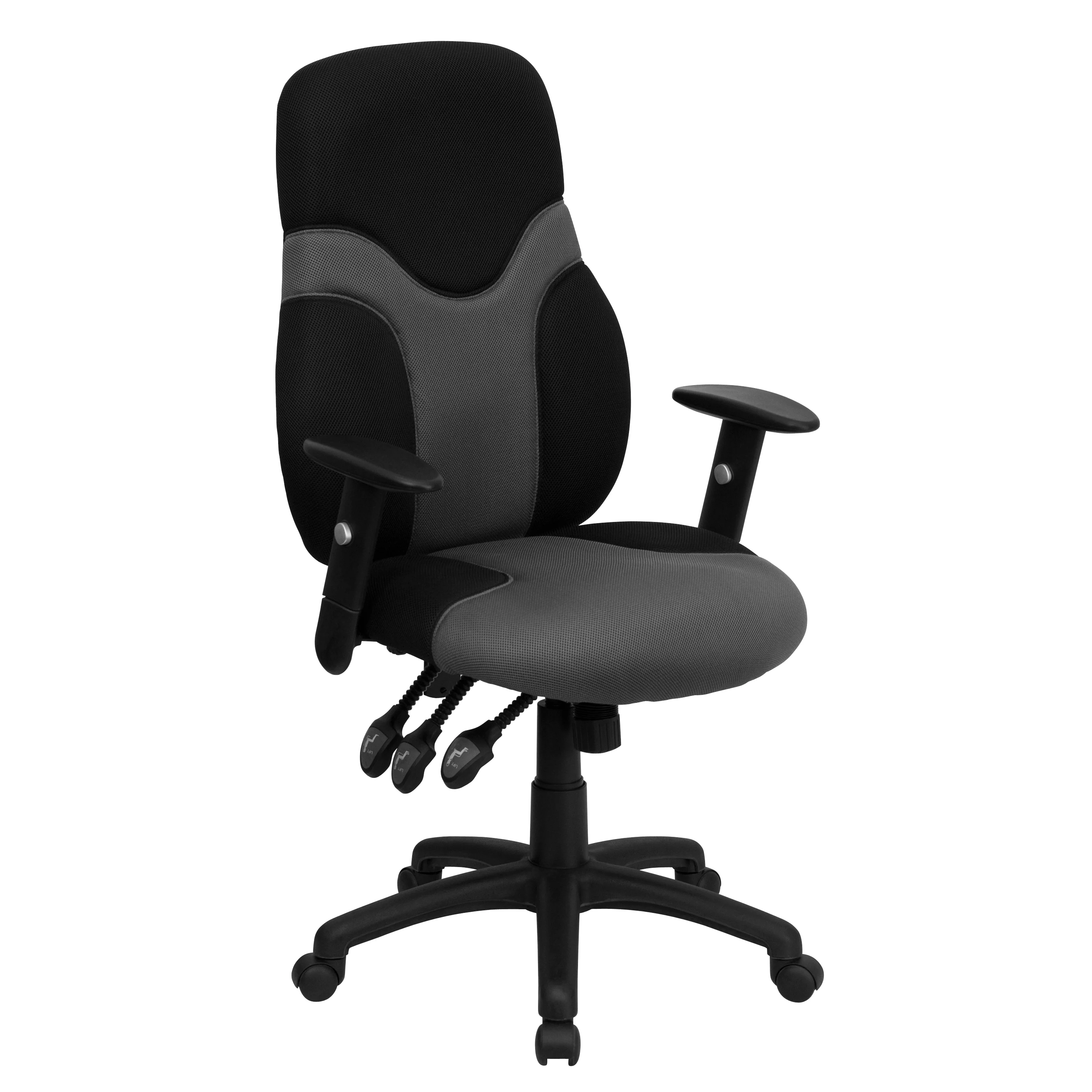 Emma + Oliver High Back Ergonomic Black/Gray Mesh Swivel Task Office Chair w/ Adjustable Arms