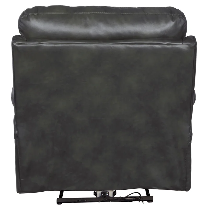 Bowery Hill Power Lay Flat Recliner with Power Headrest in Gray Faux Leather