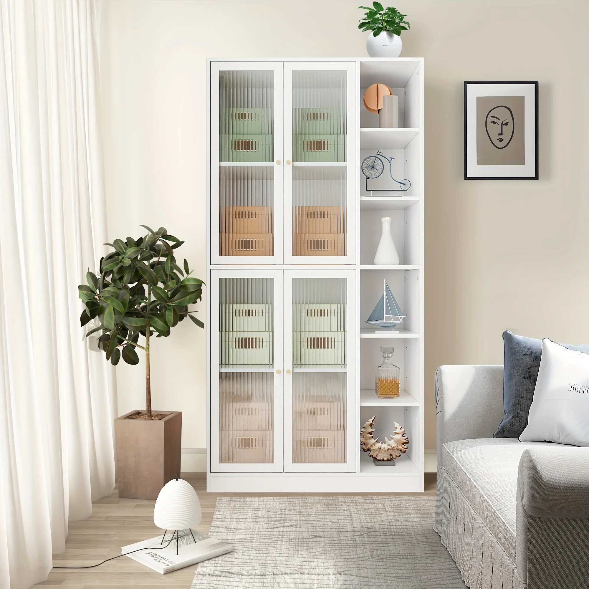 1pc White Freestanding Utility Storage Cabinet, 71