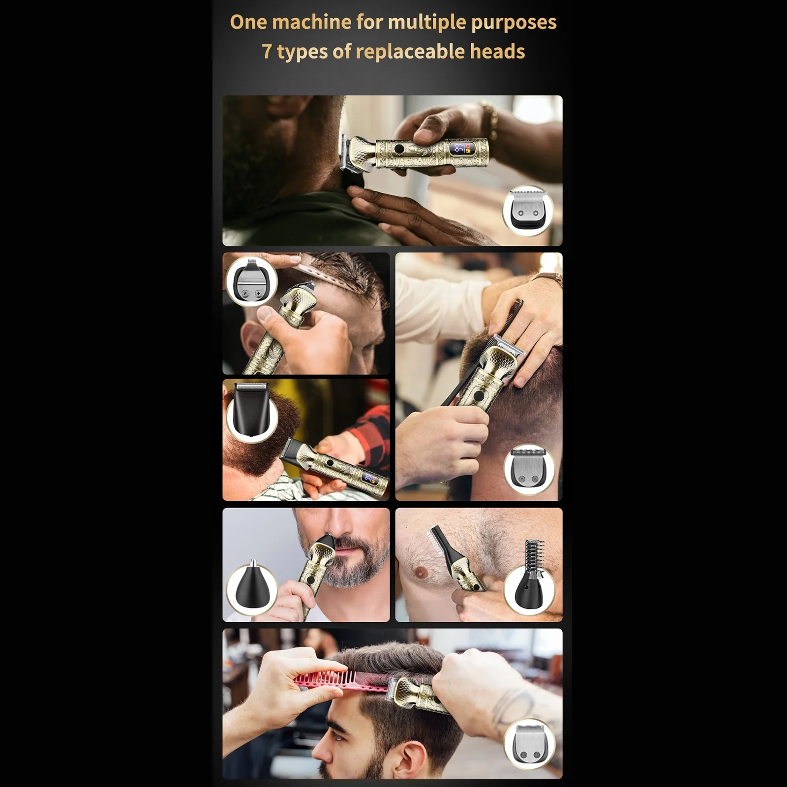 Walmeck Men's Electric Hair Clipper, 7,IN,1 Haircut and Body Trimming Kit with Engraving Cutter Guide Combs