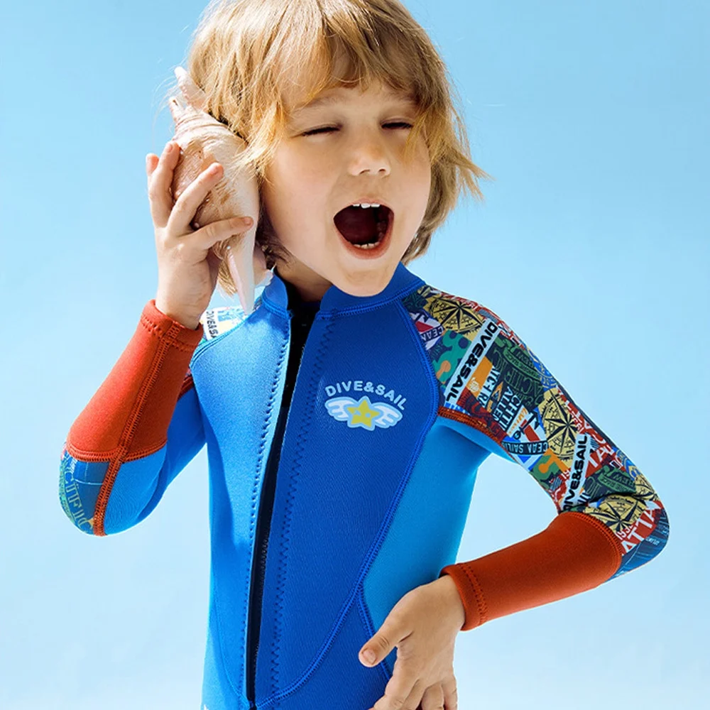 Boys 2.5mm Neoprene Keep Warm Wetsuit UV Protection Swimsuits Kids Long Sleeves Diving Suits